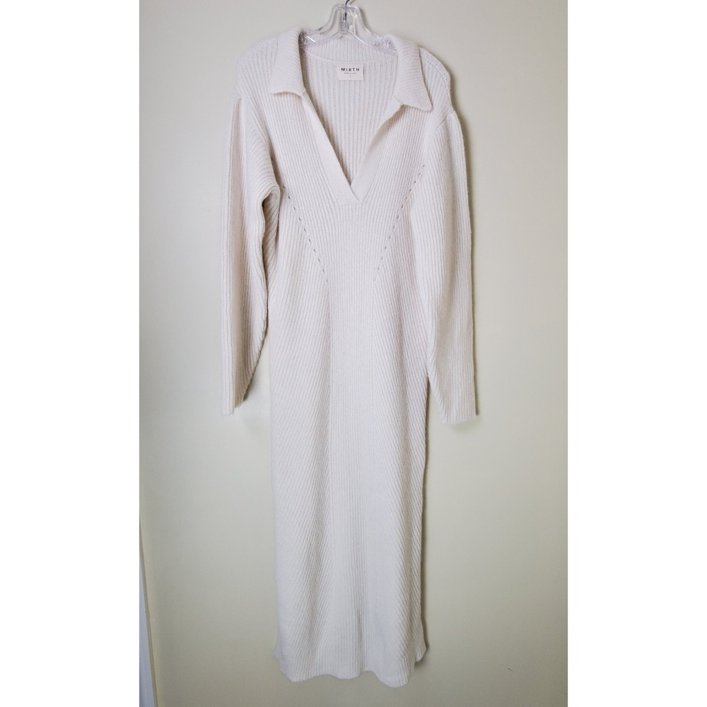Mirth Jackson Sweater Dress Small Baby Alpaca Merino Wool Ivory Long Sleeve